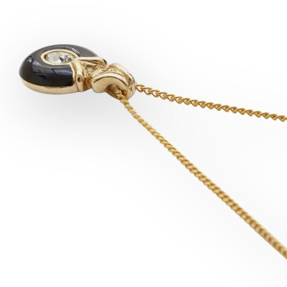 DIOR Black Enamel and Rhinestone Embellished Pendant Necklace - Picture 6 of 11